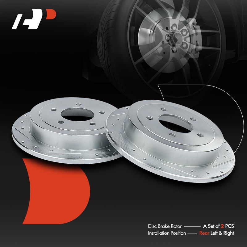 Rear Drilled & Slotted Disc Brake Rotors for Ford F-150 2000-2004 Lincoln