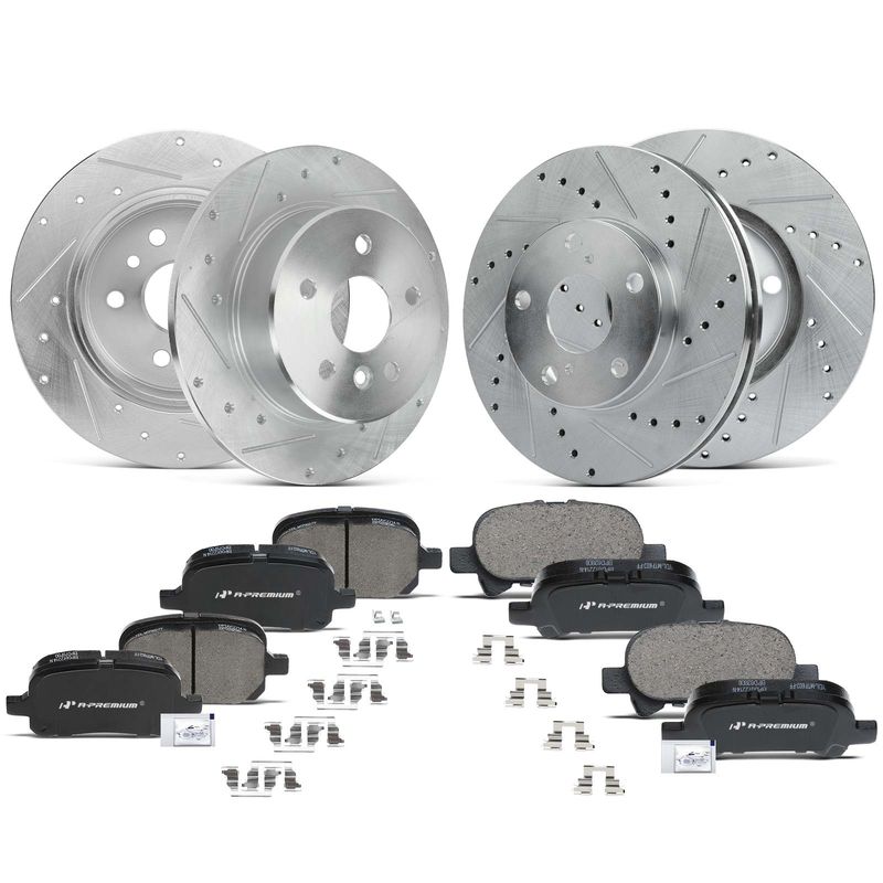 Front & Rear Drilled Rotors & Ceramic Brake Pads for Toyota Avalon 2000-2004