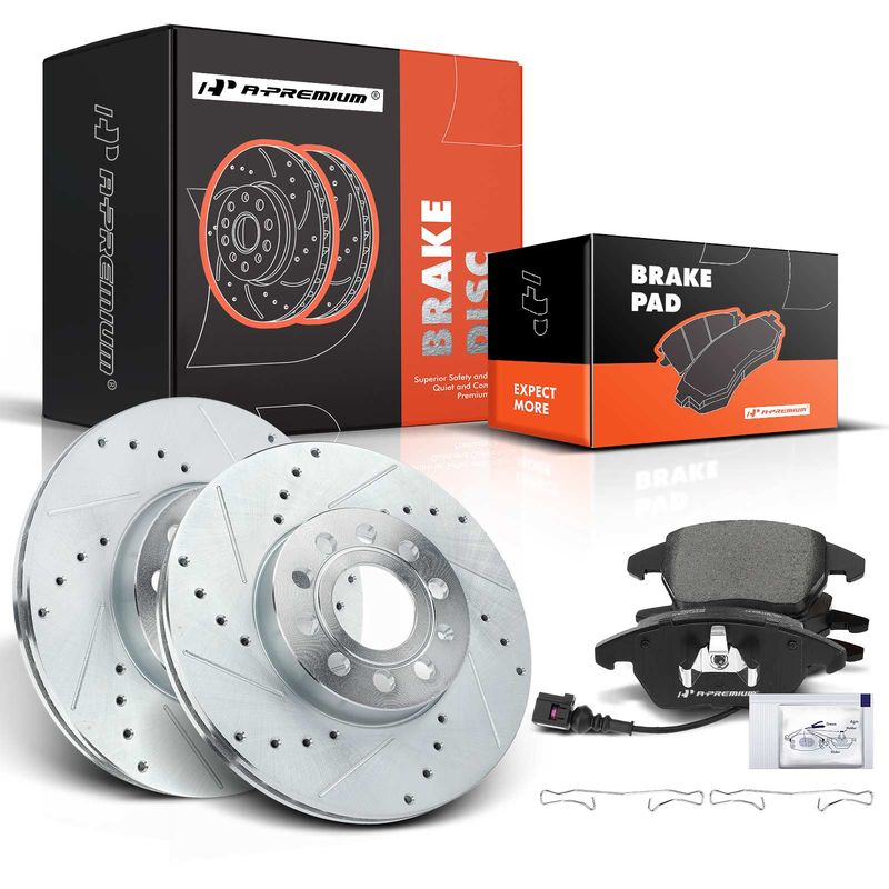 Front Drilled Rotors & Ceramic Brake Pads for VW Jetta 05-18 Beetle Golf Audi A3