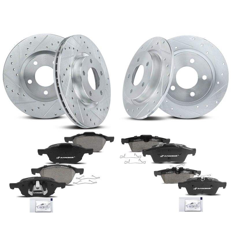 Front & Rear Drilled Rotors & Ceramic Brake Pads for Mazda 3 05-13 L4 2.3L 2.5L