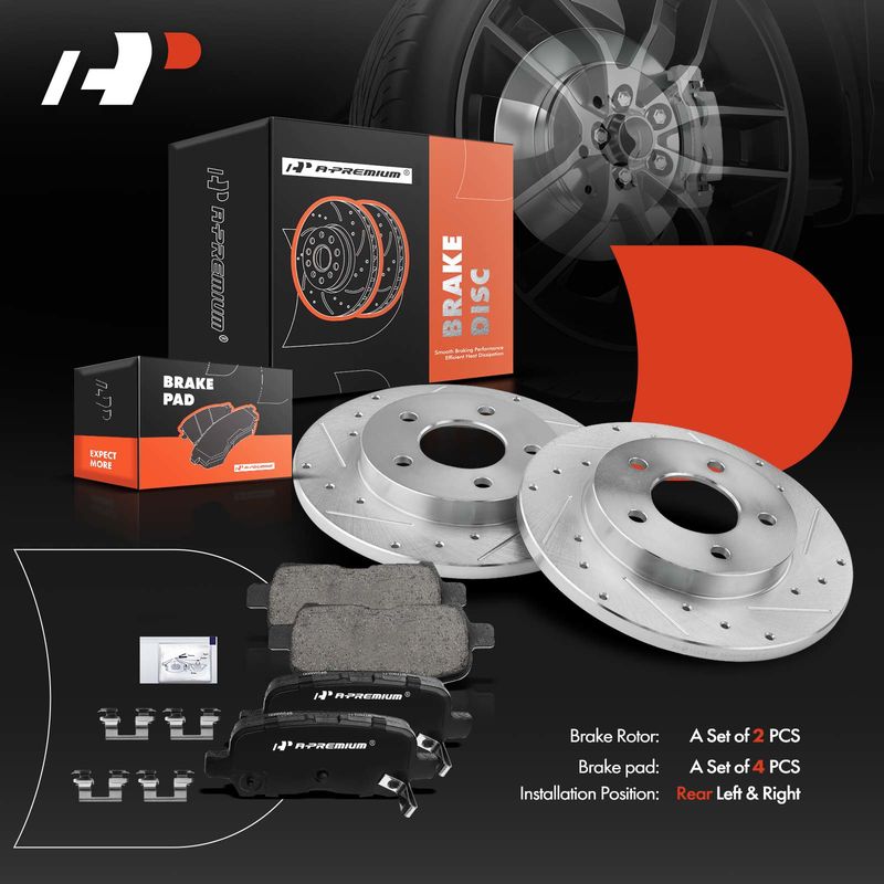 Rear Drilled Rotors & Ceramic Brake Pads for Buick Allure Chevy Impala Pontiac