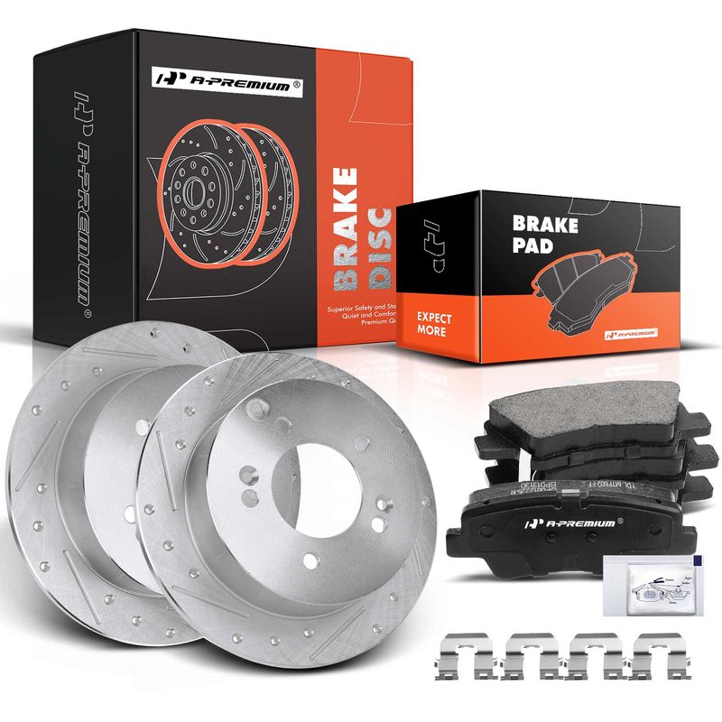 Rear Drilled Rotors & Ceramic Brake Pads for Hyundai Sonata 2008-2010 2.4L