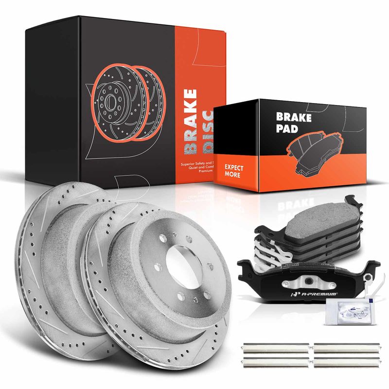 Rear Drilled Rotors & Ceramic Brake Pads for Ford F-150 04-11 Lincoln Mark LT