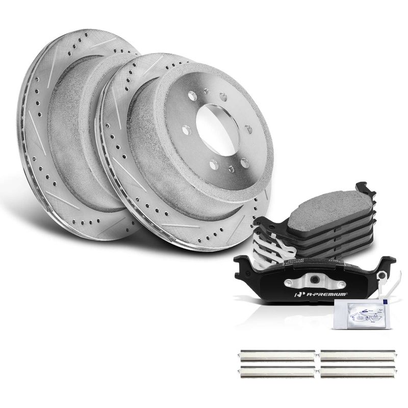 Rear Drilled Rotors & Ceramic Brake Pads for Ford F-150 04-11 Lincoln Mark LT
