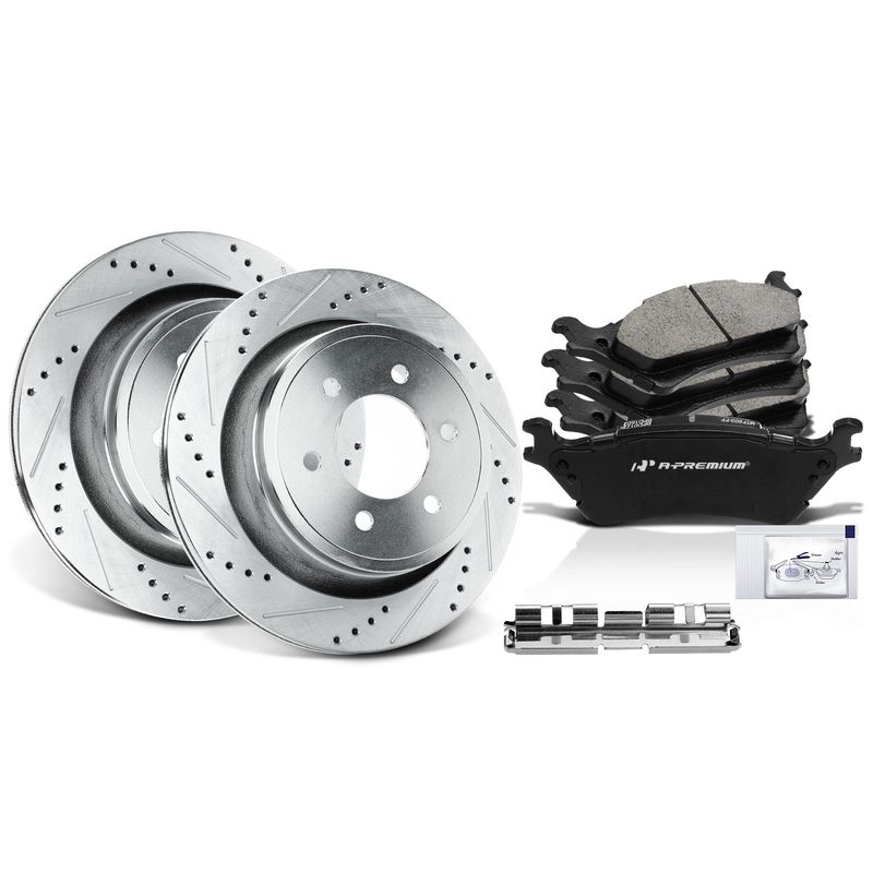 Rear Drilled Rotors & Ceramic Brake Pads for Ford F-150 2012-2020