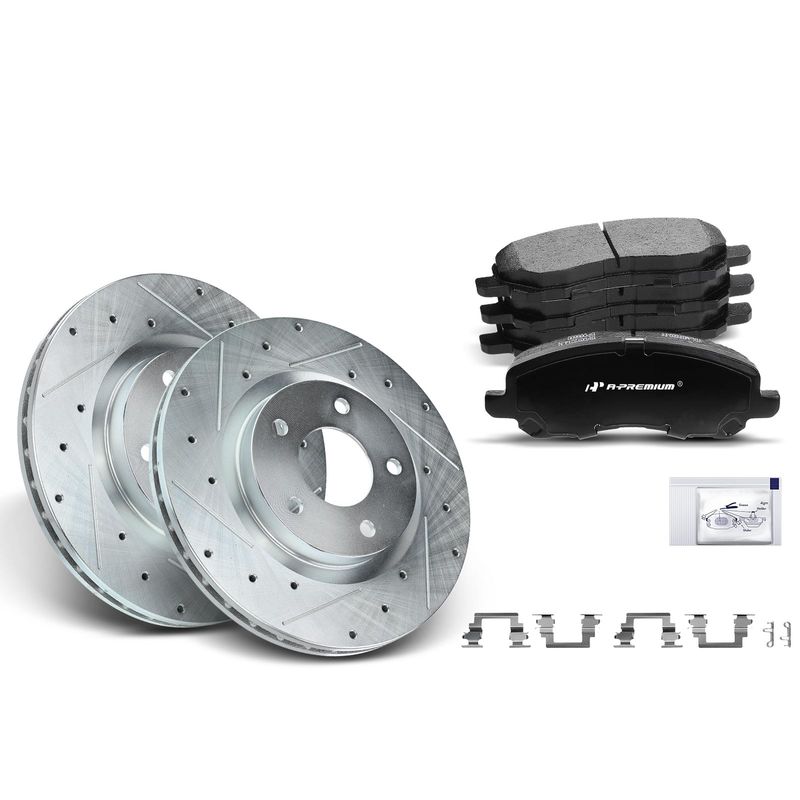 Front Drilled Rotors & Ceramic Brake Pads for Jeep Compass Chrysler Sebring Dodge