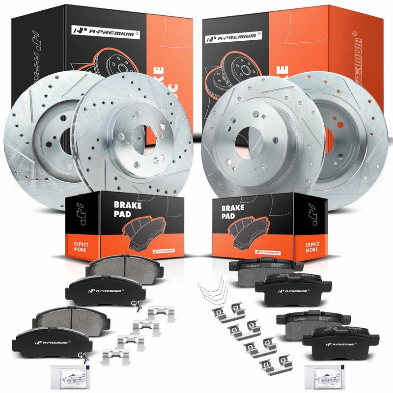 Front & Rear Drilled Rotors & Ceramic Brake Pads for Honda Accord 08-11 Acura