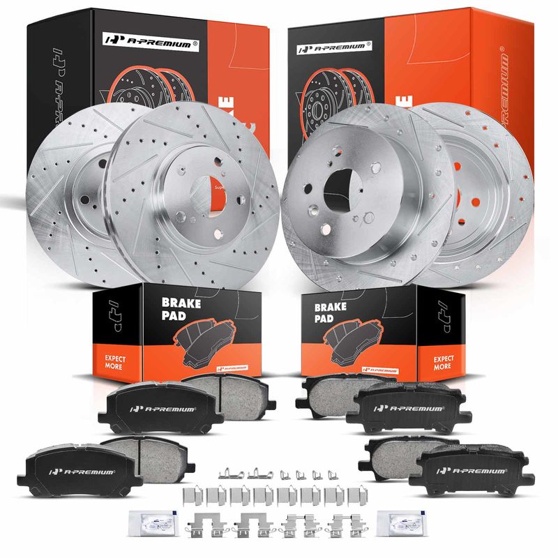 Front & Rear Drilled Rotors & Ceramic Brake Pads for Toyota Highlander 2004-2007