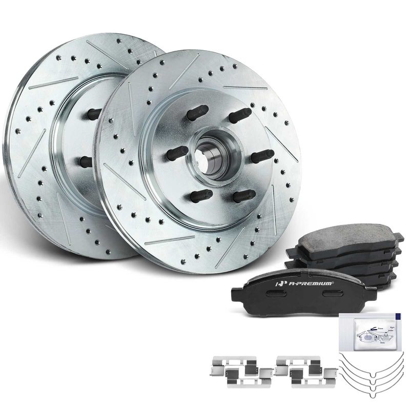 Front Drilled Rotors & Ceramic Brake Pads for Ford F-150 Lincoln Mark LT 04-08