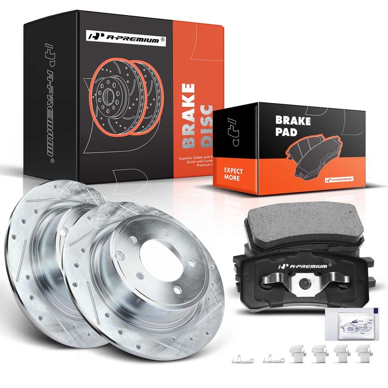 Rear Drilled Rotors & Ceramic Brake Pads for Chrysler 200 Dodge Jeep Mitsubishi