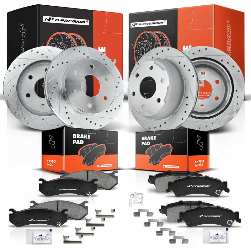 Front & Rear Drilled Rotors & Ceramic Brake Pads for Chevy Silverado GMC Sierra