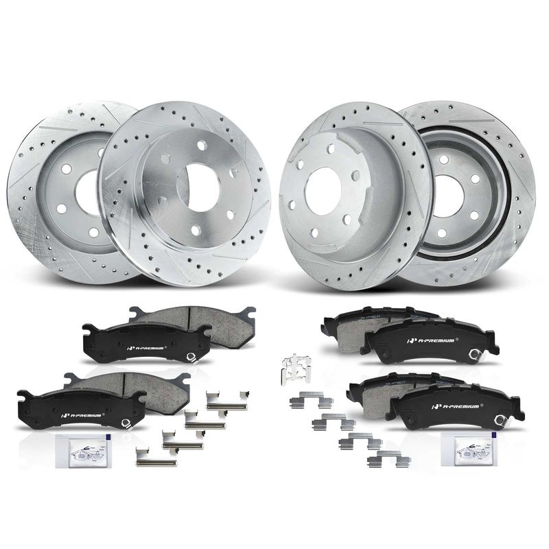 Front & Rear Drilled Rotors & Ceramic Brake Pads for Chevy Silverado GMC Sierra