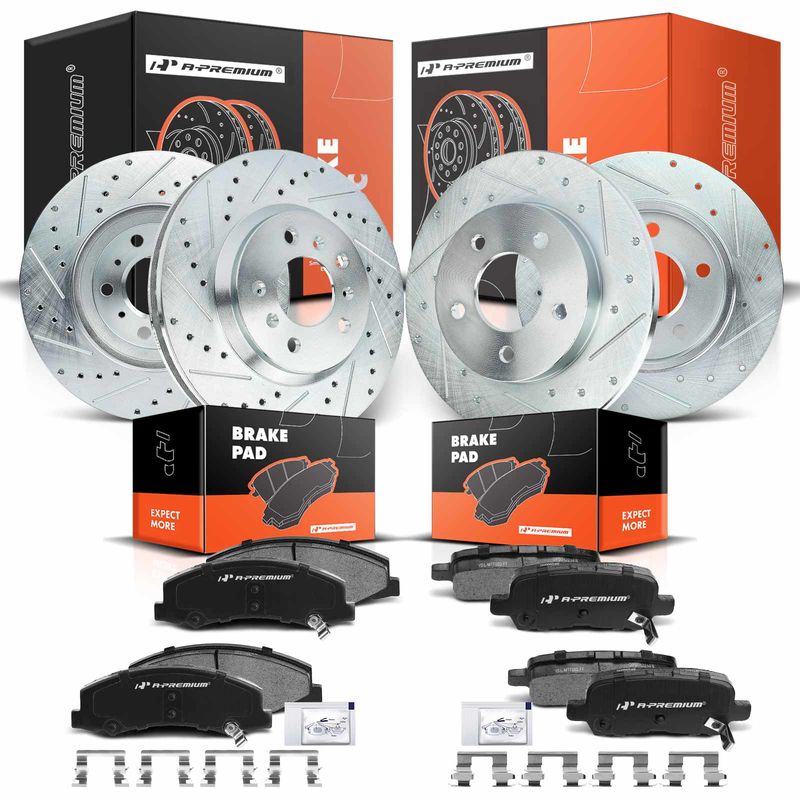 Front & Rear Drilled Rotors & Ceramic Brake Pads for Chevrolet Impala 2011-2013