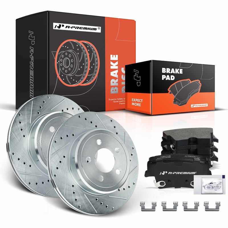 Rear Drilled Rotors & Ceramic Brake Pads for Chrysler 300 05-20 Dodge Challenger