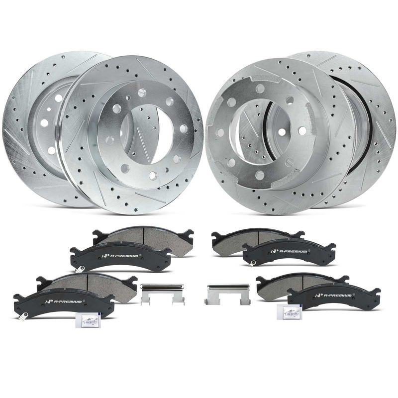 Front & Rear Drilled Rotors & Ceramic Brake Pads for GMC Sierra 3500 Chevrolet