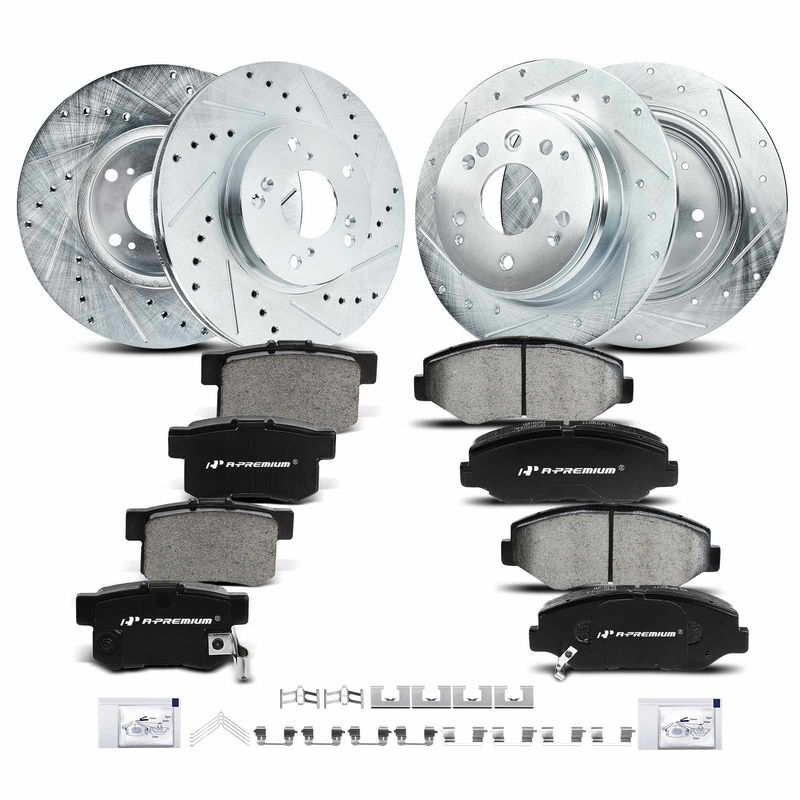 Front & Rear Drilled Rotors & Ceramic Brake Pads for Honda Element 2003-2011