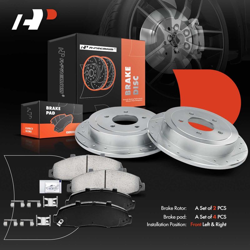 Rear Drilled Rotors & Ceramic Brake Pads for Ford F-150 Lincoln Blackwood