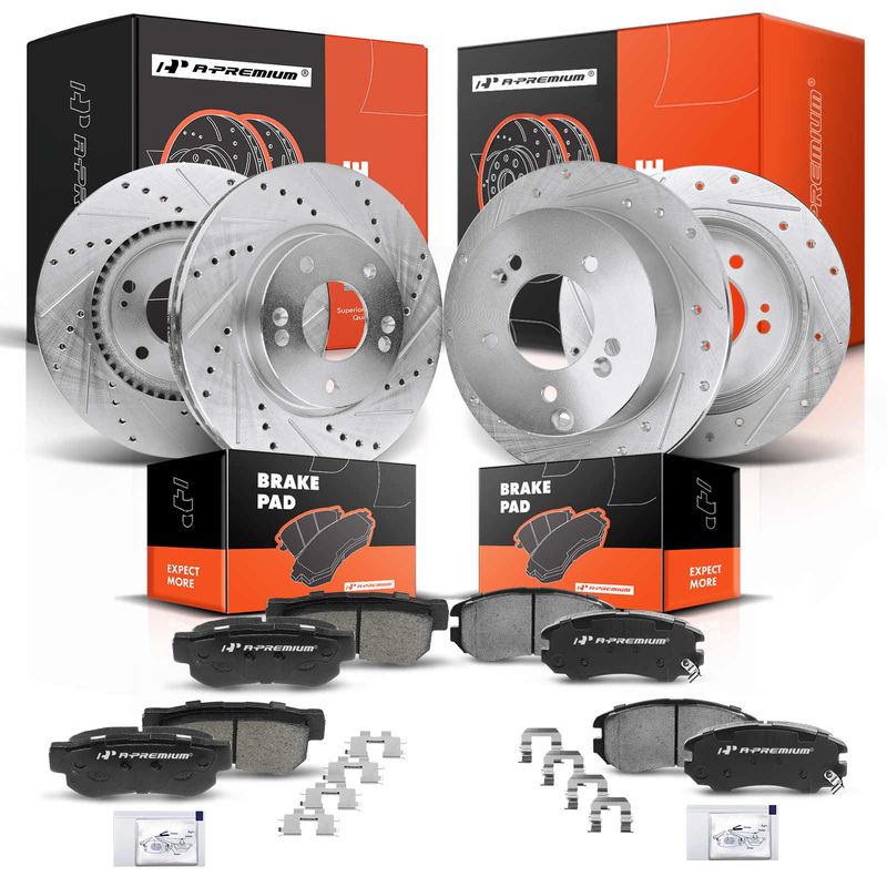 Front & Rear Drilled Rotors & Ceramic Brake Pads for Hyundai Sonata Kia Optima