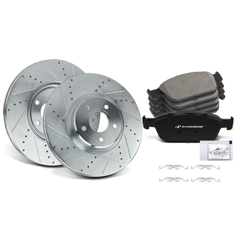 Front Drilled Rotors & Ceramic Brake Pads for Ford Escape 13-17 Transit Connect