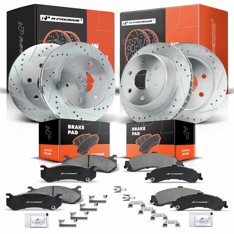 Front & Rear Drilled Rotors & Ceramic Brake Pads for Chevy Silverado GMC Sierra