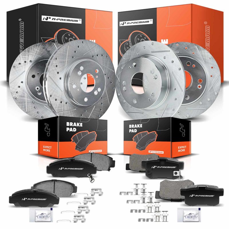 Front & Rear Drilled Rotors & Ceramic Brake Pads for Honda Accord 03-07 Acura