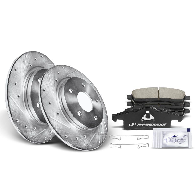 Rear Drilled Rotors & Ceramic Brake Pads for Jeep Grand Cherokee 1999-2004