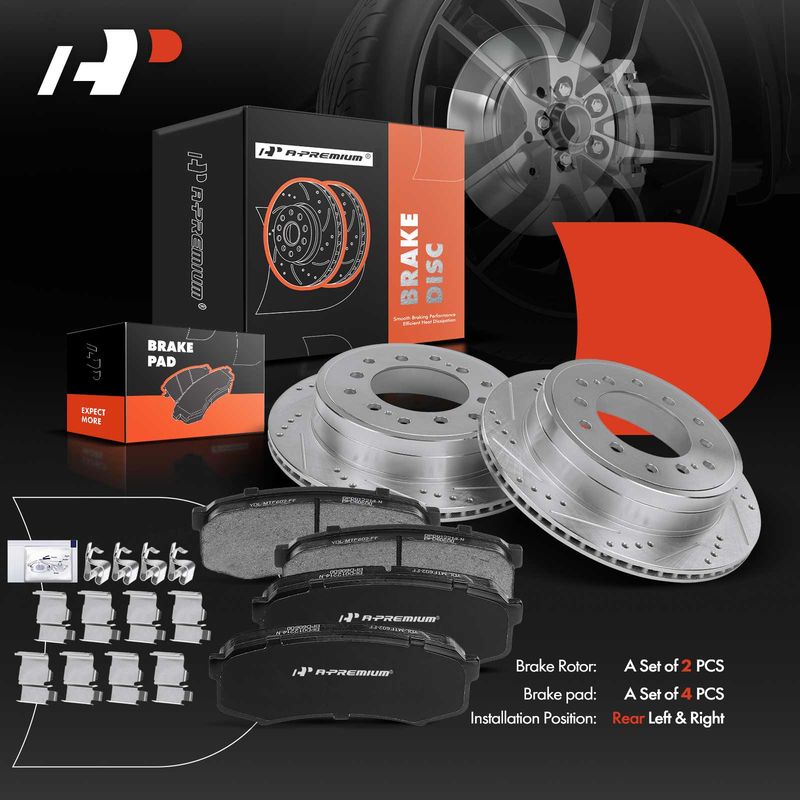 Rear Drilled Rotors & Ceramic Brake Pads for Lexus GX470 Toyota 4Runner Sequoia