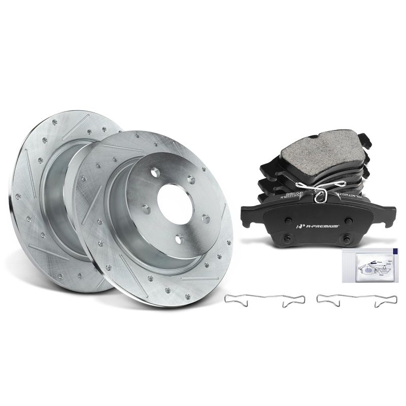 Rear Drilled Rotors & Ceramic Brake Pads for Ford C-MAX Escape Transit Connect