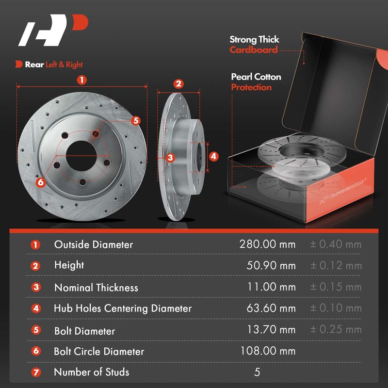 Rear Drilled Rotors & Ceramic Brake Pads for Ford C-MAX Escape Transit Connect