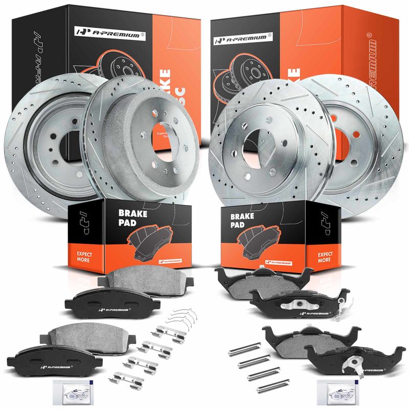 Front & Rear Drilled Rotors & Ceramic Brake Pads for Ford F-150 Lincoln 4WD