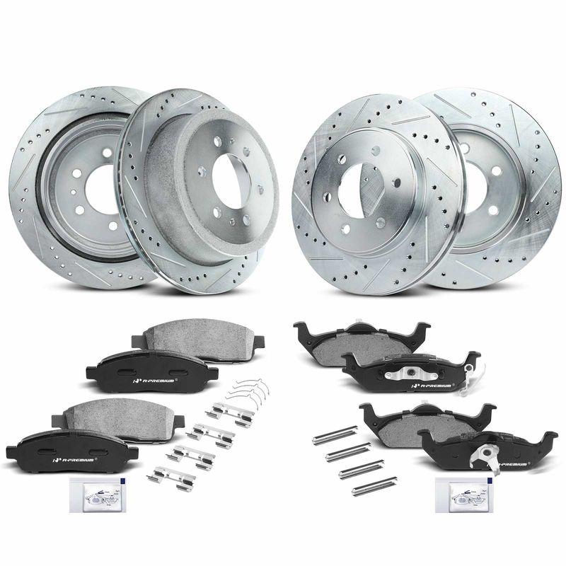 Front & Rear Drilled Rotors & Ceramic Brake Pads for Ford F-150 Lincoln 4WD
