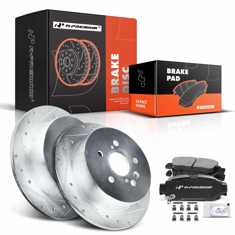 Rear Drilled Rotors & Ceramic Brake Pads for Toyota Sienna 2004-2010 4 Wheel