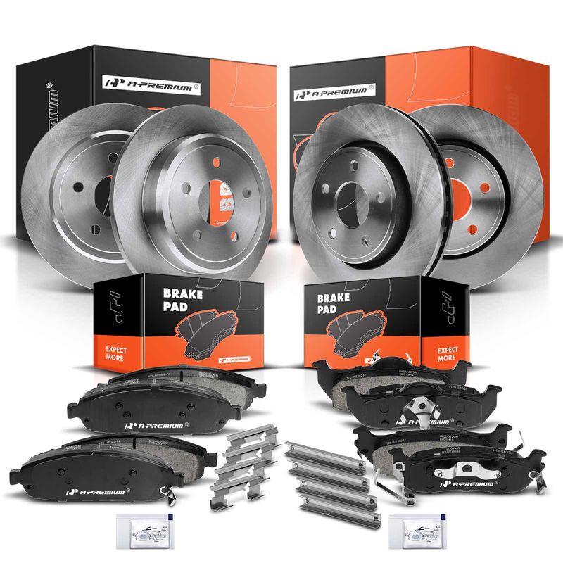 Front & Rear Disc Brake Rotors & Ceramic Brake Pads for Jeep Grand Cherokee 05-10