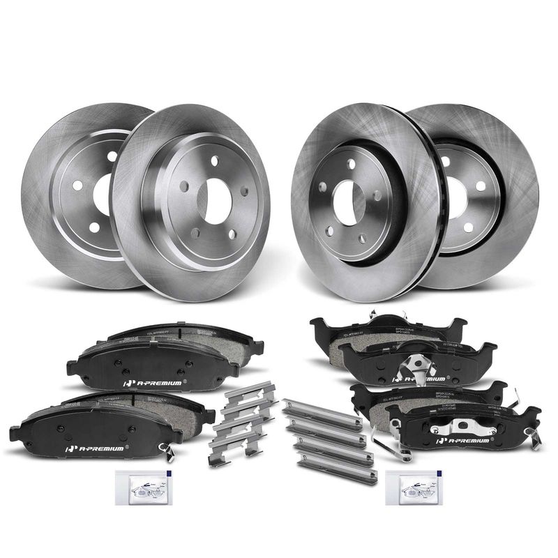 Front & Rear Disc Brake Rotors & Ceramic Brake Pads for Jeep Grand Cherokee 05-10