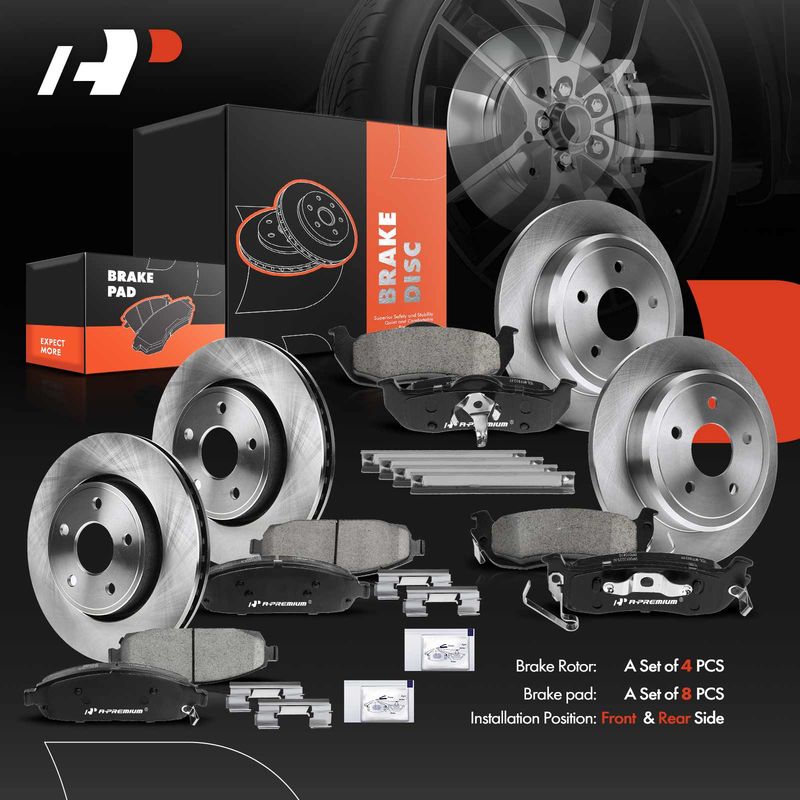 Front & Rear Disc Brake Rotors & Ceramic Brake Pads for Jeep Grand Cherokee 05-10