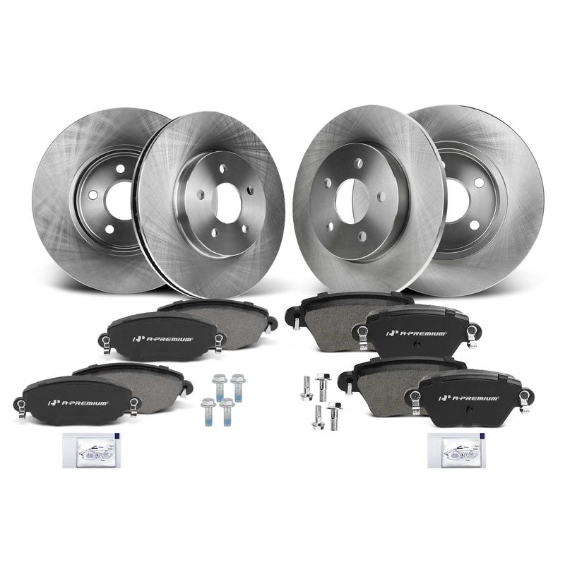 Front & Rear Disc Brake Rotors & Ceramic Brake Pads for Jaguar X-Type 2002-2004
