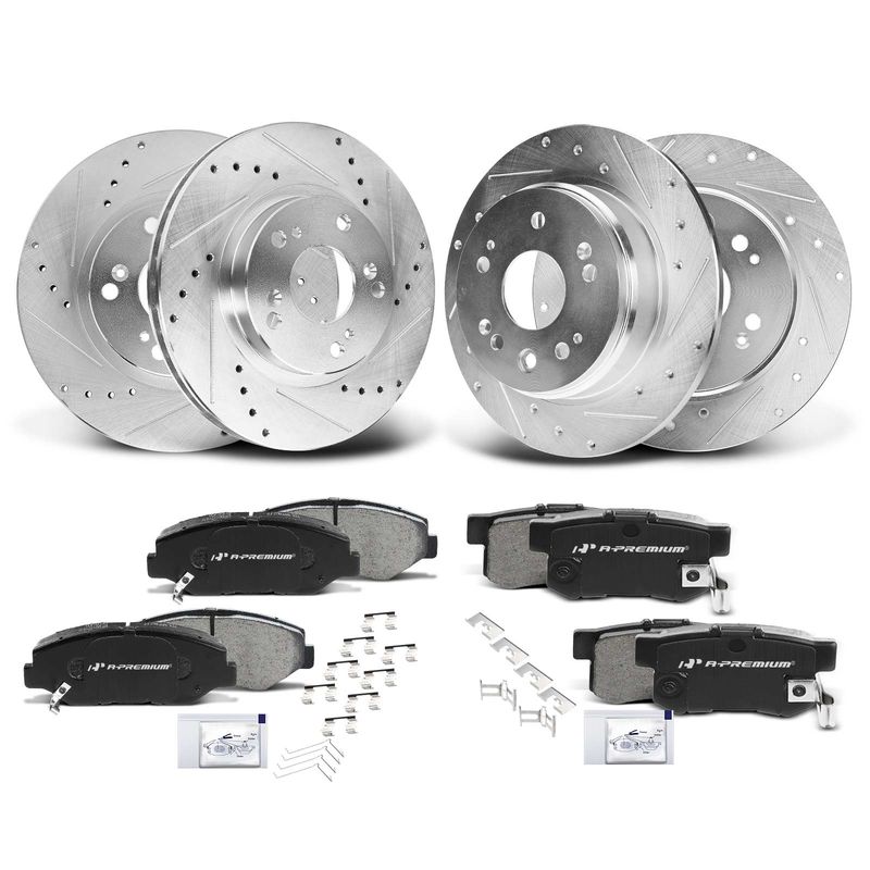 Front & Rear Drilled Rotors & Ceramic Brake Pads for Honda CR-V 2002-2004