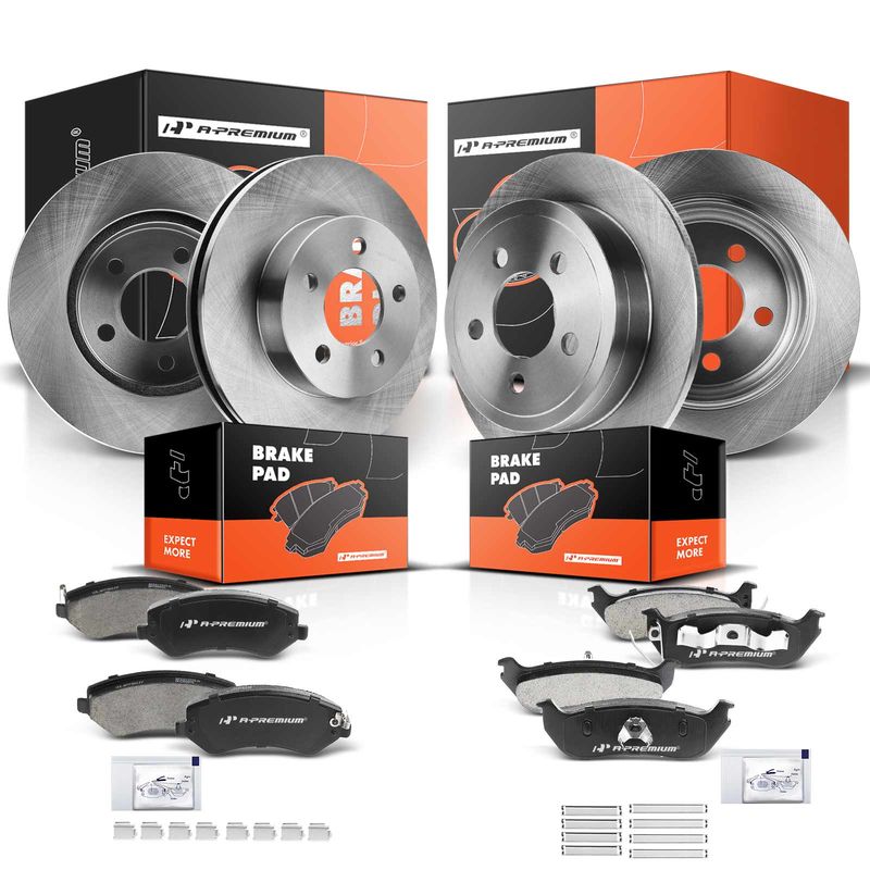 Front & Rear Disc Brake Rotors & Ceramic Brake Pads for Jeep Liberty 2002-2007
