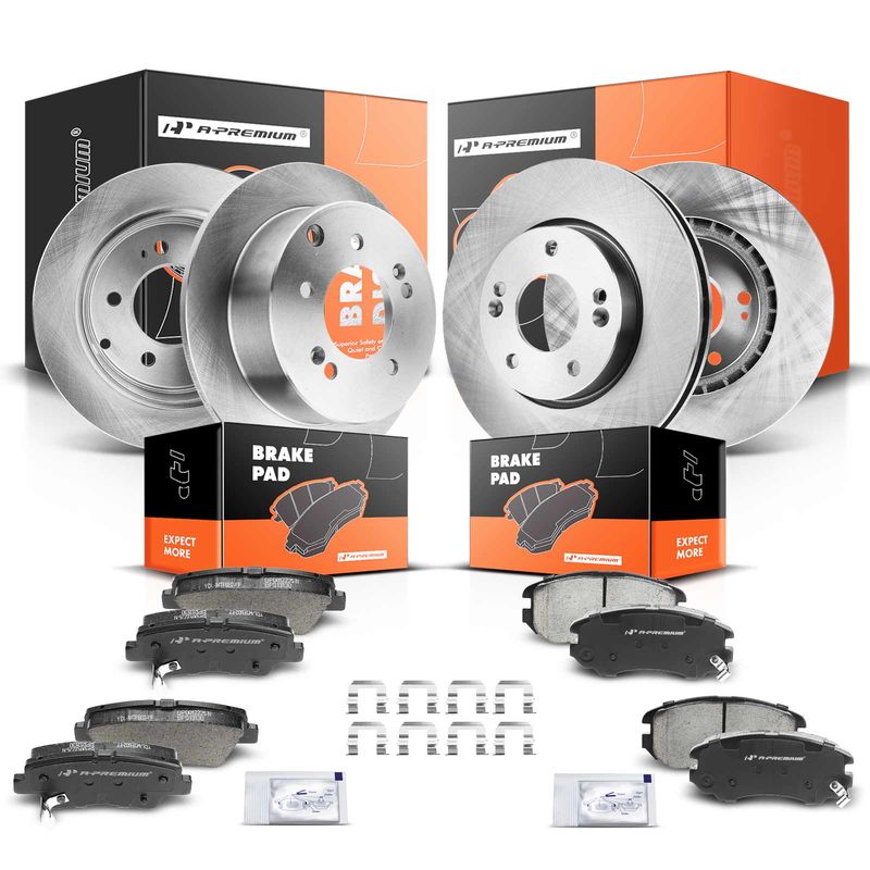 Front & Rear Disc Brake Rotors & Ceramic Brake Pads for Kia Soul 2010-2011 2.0L
