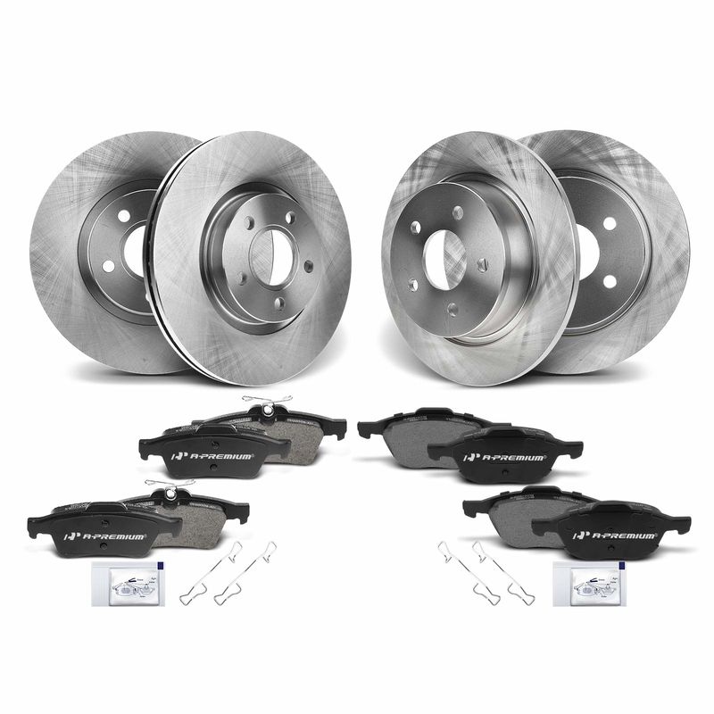 Front & Rear Disc Brake Rotors & Ceramic Brake Pads for Ford Escape 2013-2015