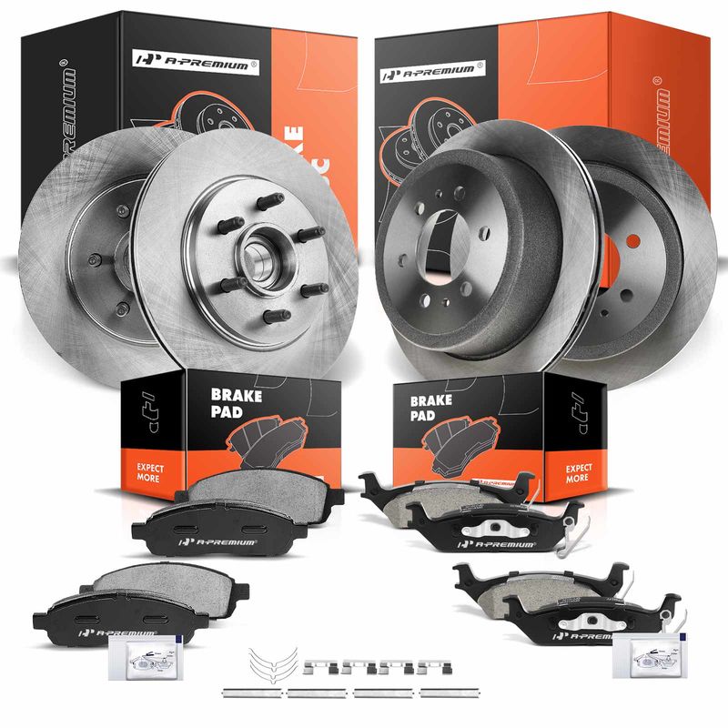 Front & Rear Disc Brake Rotors & Ceramic Brake Pads for Ford F-150 04-08 Lincoln