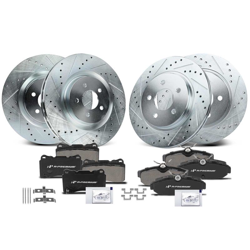Front & Rear Drilled Rotors & Ceramic Brake Pads for Ford Mustang 2007-2011