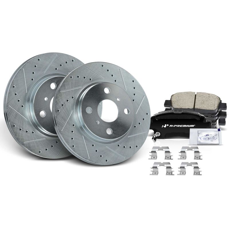 Front Drilled Rotors & Ceramic Brake Pads for Scion xA 2004-2006 xB L4 1.5L