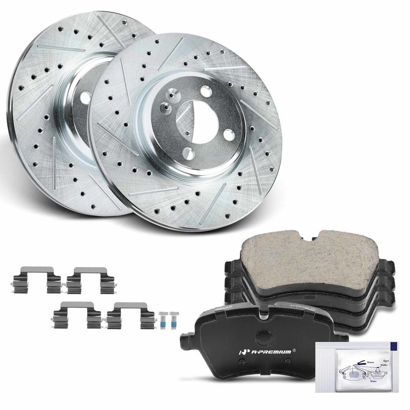 Front Drilled Rotors & Ceramic Brake Pads for Mini R52 R57 Cooper 2007-2015