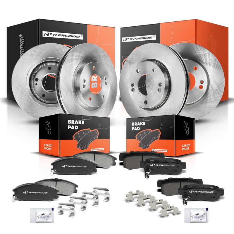 Front & Rear Disc Brake Rotors & Ceramic Brake Pads for Hyundai Santa Fe