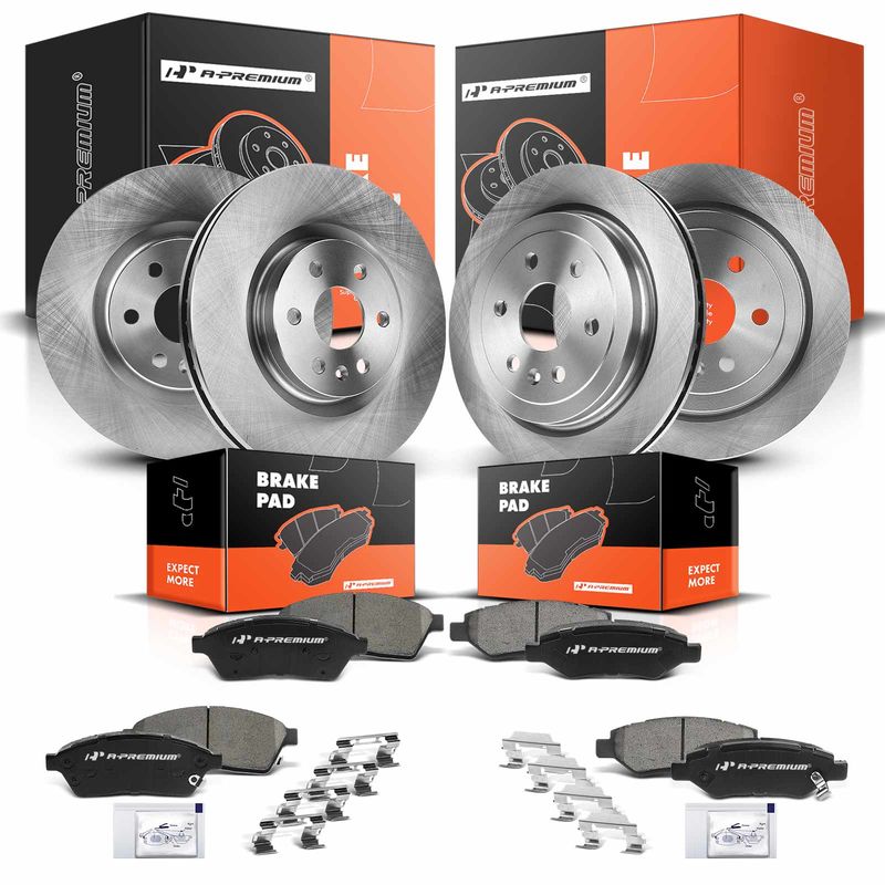 Front & Rear Disc Brake Rotors & Ceramic Brake Pads for Cadillac SRX 2010-2016