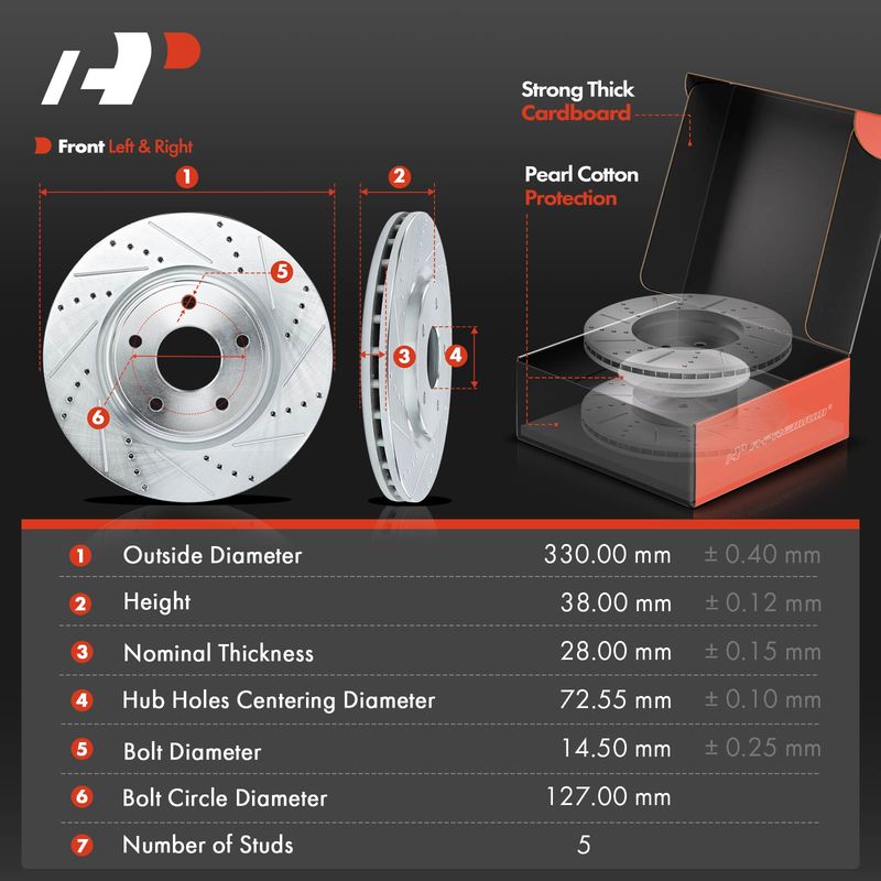 Front & Rear Drilled Rotors & Ceramic Brake Pads for Chrysler Dodge Ram VW