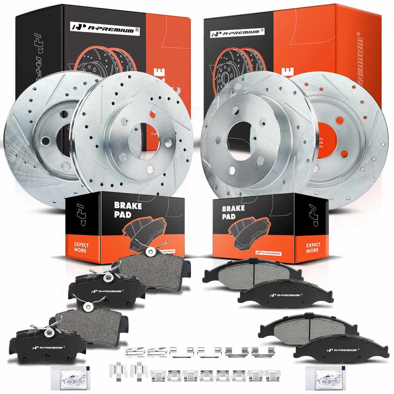 Front & Rear Drilled Rotors & Ceramic Brake Pads for Ford Mustang 94-04