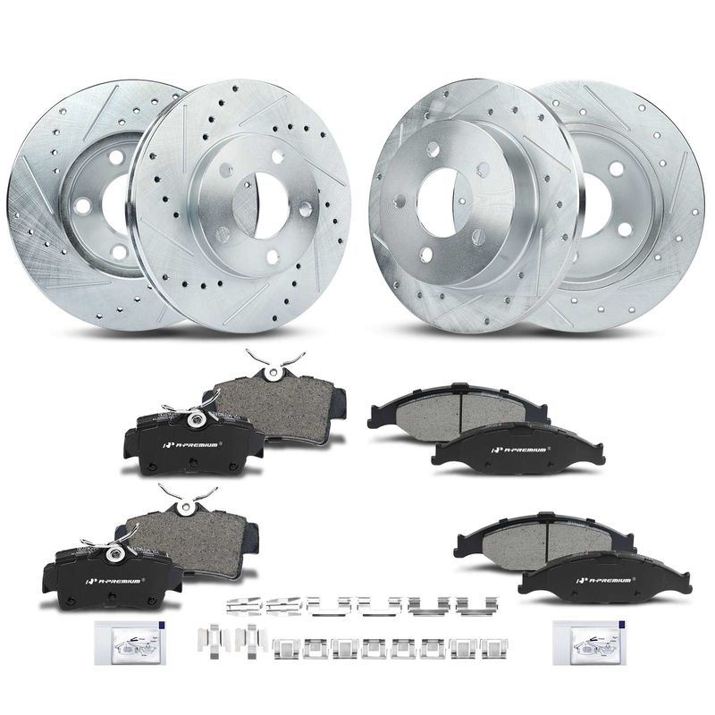 Front & Rear Drilled Rotors & Ceramic Brake Pads for Ford Mustang 94-04