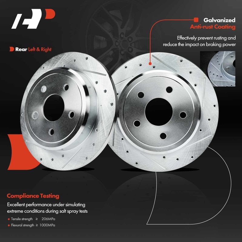 Rear Drilled Brake Rotors for Jeep Commander 2006-2010 Grand Cherokee 2005-2010
